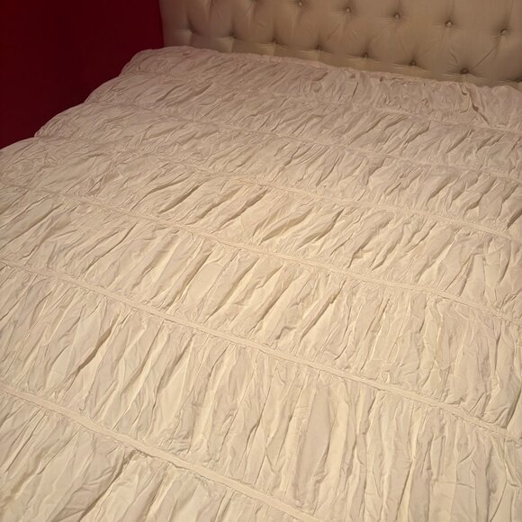 Anthropologie Cirrus Duvet Cover Cream Cotton Ruffle Y2K Queen Comforter 1 Sham - Picture 2 of 10